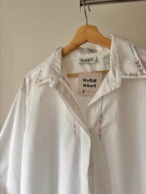 1990s Embroidered Floral Oversized Blouse